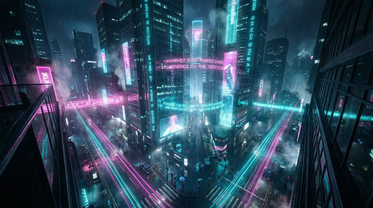 大香焦网视频 竖屏短剧平台首页背景 - 赛博朋克都市夜景